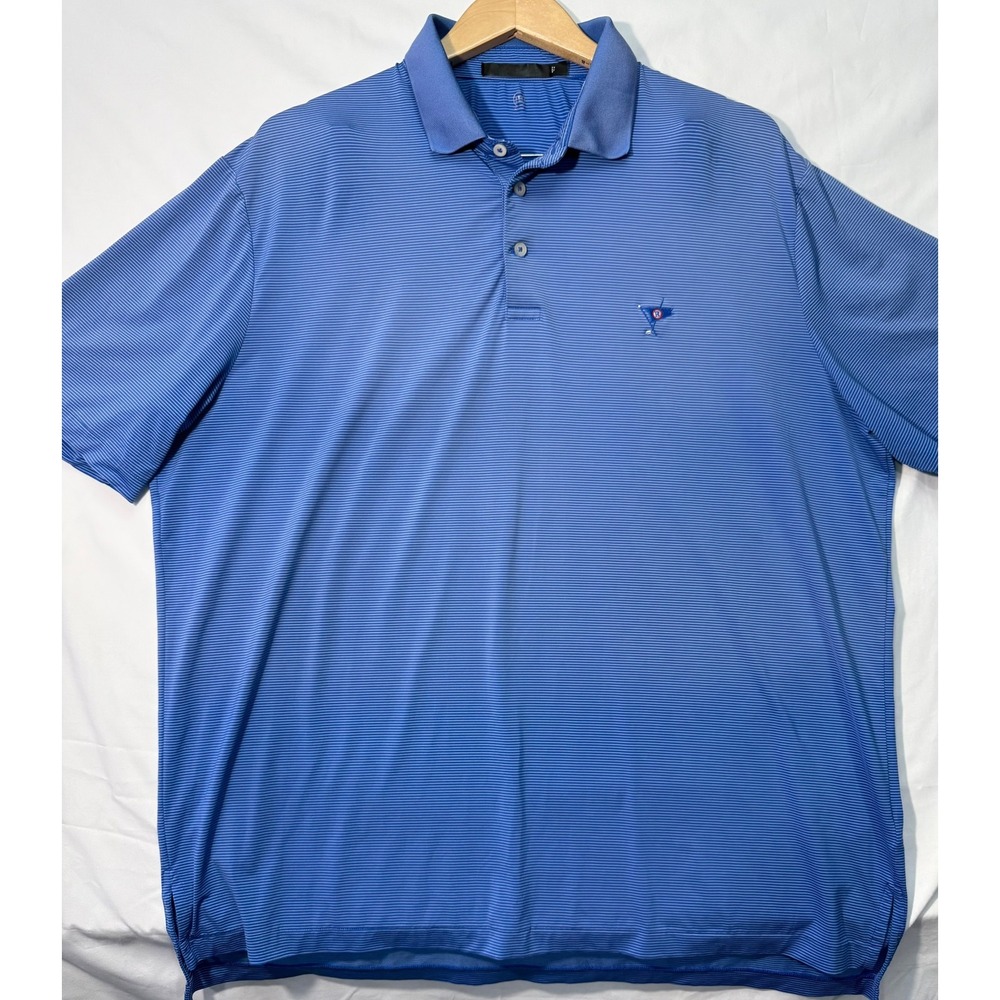 RLX Ralph Lauren Men's Performance Golf Polo Blue Striped Golf Club Logo XL